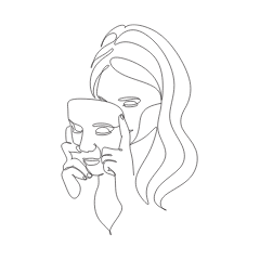 Line Art Illustration einer Frau, die eine Maske abnimmt