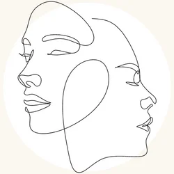 Newsletter Persönlichkeitspsychologie Zwei von einander wegschauende Gesichter als Line Art Illustration und Symbol für Persönlichkeit
